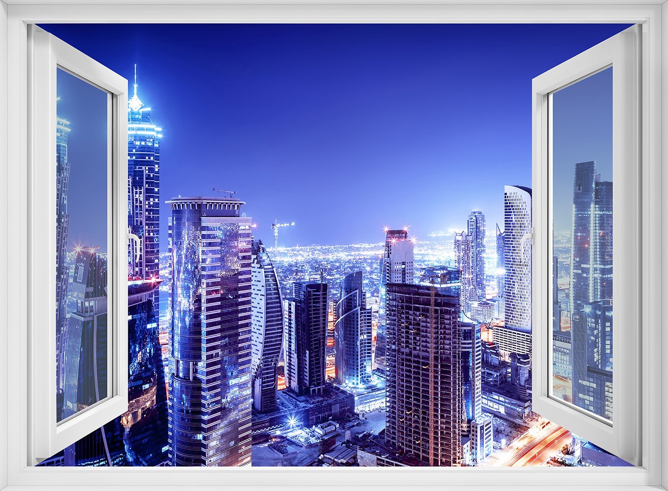 Фотообои Окно с видом на ночной город  200х147 см из коллекции Divino Decor