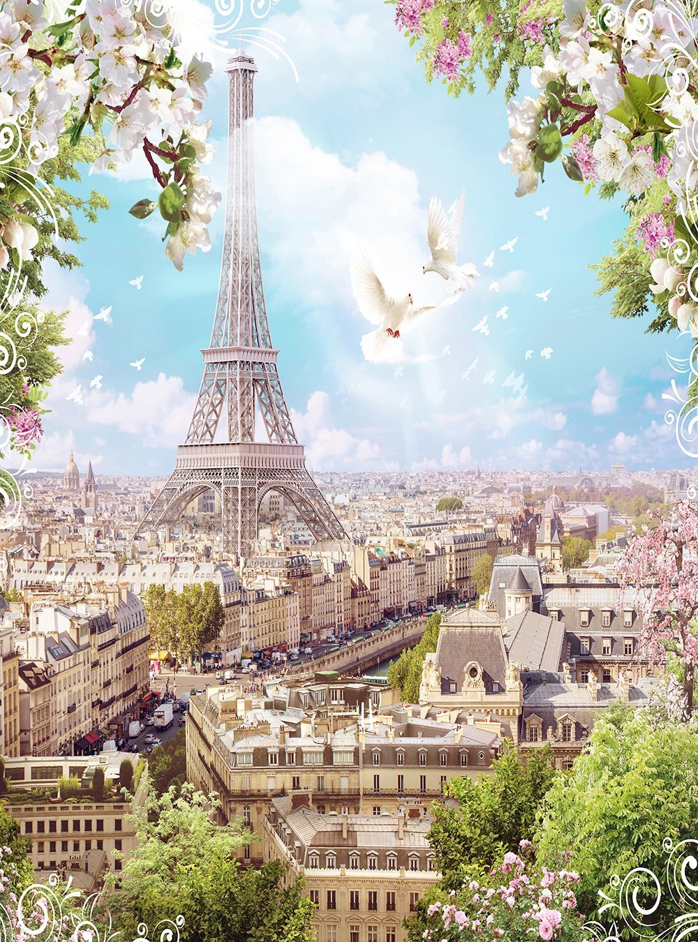 Фотообои Голуби над Парижем 200х270 см из коллекции Divino Decor