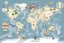 Фотообои F-411 Карта мира с летательными аппаратами 400х270