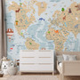 Фотообои Z-360 Голубая карта мира с животными 400х270